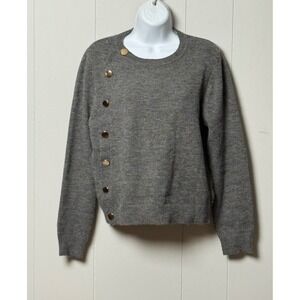 CUPSHE Women's Grey Asymmetrical Gold Button Crew Neck Sweater Size Medium